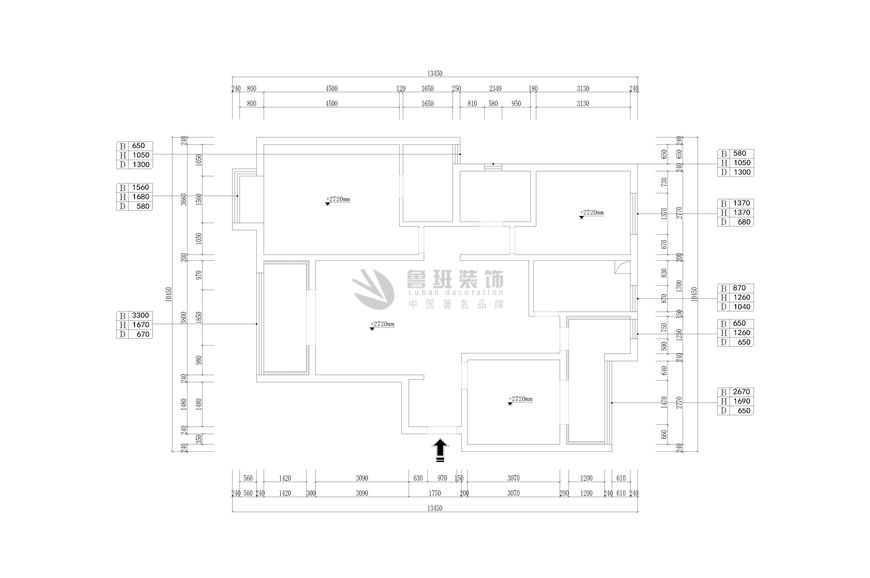 華潤24城三居室118平米北歐風格效果圖-魯班裝飾設計師張沛沛主筆,北歐風格效果圖,原始戶型圖